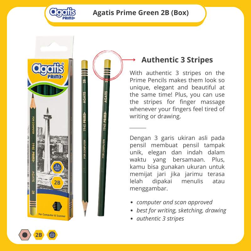 Pensil / Agatis Pencil 2B PH-2B-G1202 Prime Hexagonal Graphite Green Color [1 PACK]