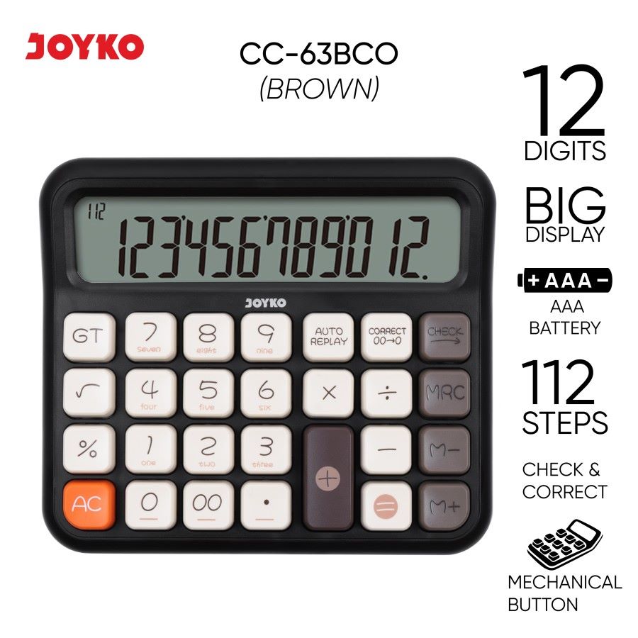 Kalkulator Joyko / Calculator Tipe CC-63B CO Colour / 12 Digit Dual Power