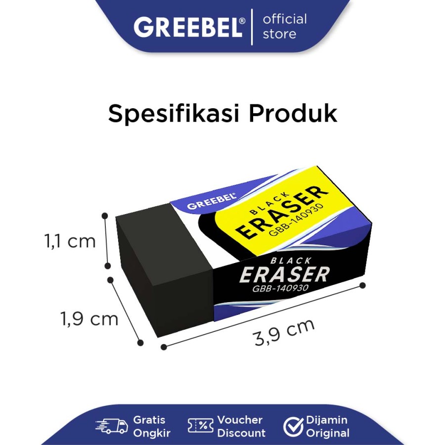 Penghapus Greebel Hitam / Greebel Eraser GBB 141240 Kecil - Sedang - Besar / Hapusan Pensil