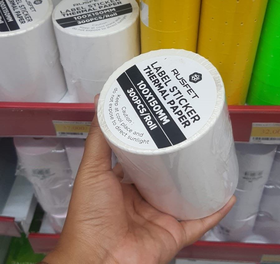 Kertas Sticker Rusfet Stiker Thermal Label Barcode Resi 100x150mm Isi 300Pcs