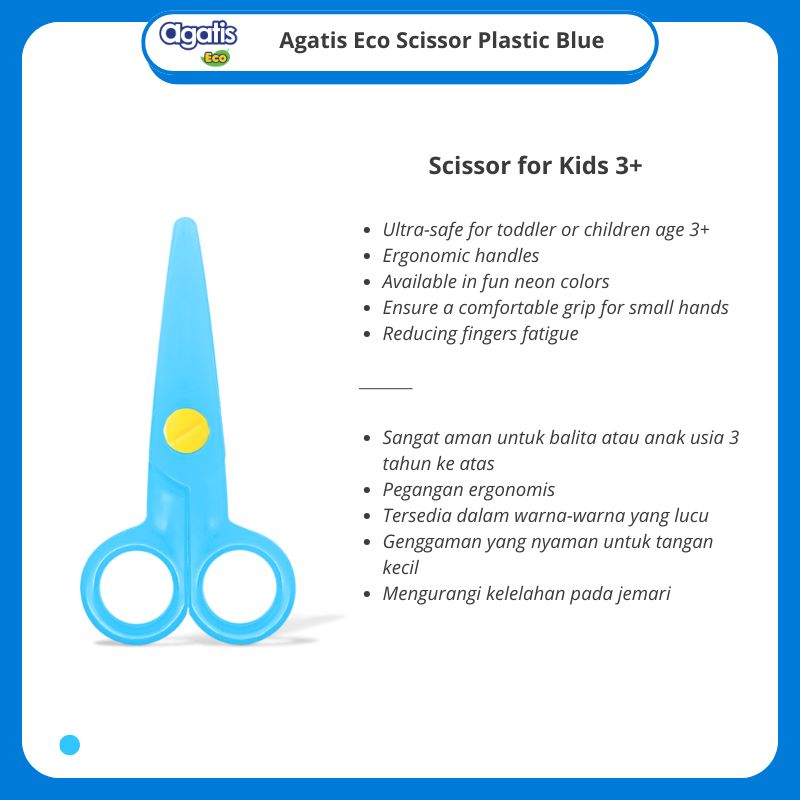 Gunting Agatis Scissors Plastic For Kids Neon GSKD-30PS-AC1 NEON BLUE, NEON PINK, NEON YELLOW