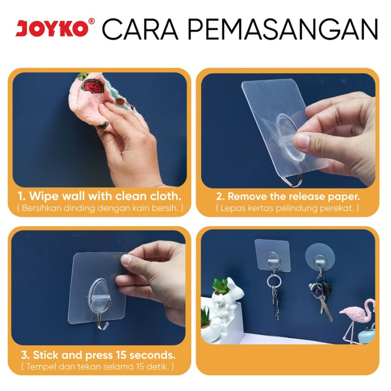 Gantungan Tempel Adhesive Hook Dinding Perekat Joyko ADHK-3120 Kotak [SET ISI 2]