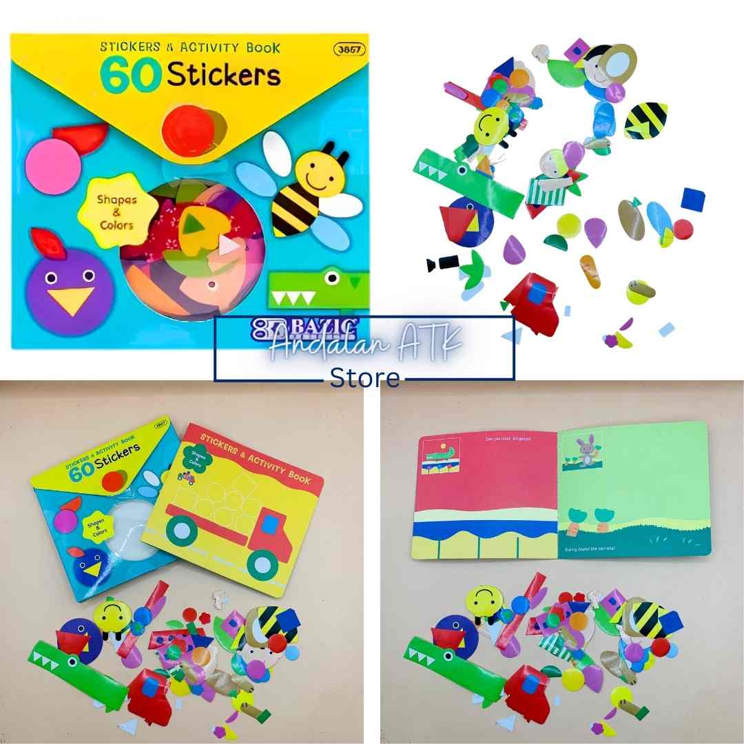 Bazic Stickers Shape & Colors, Letters & Numbers, Farm Animal, Cuddly Animal Toys [60 PCS] / Tempelan Stiker