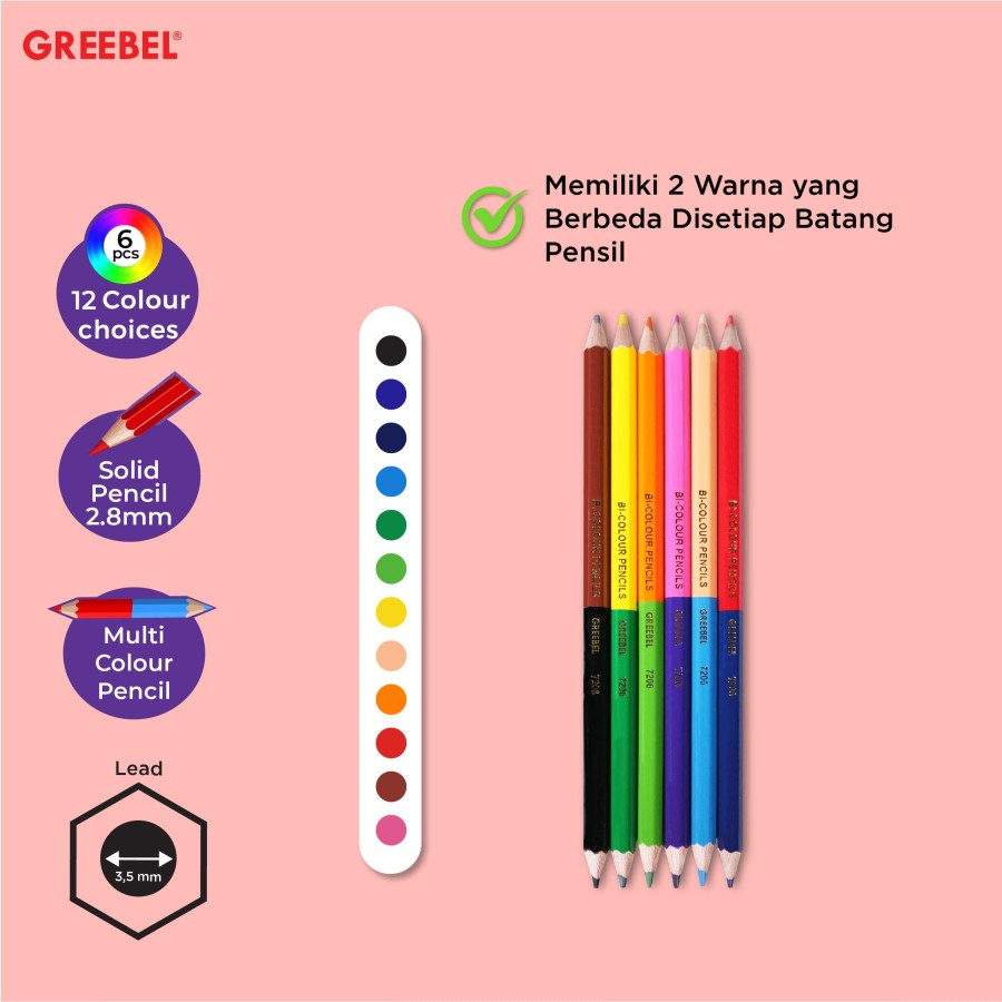 Pensil Warna Greebel 7206 Pencil B1 Color [6 pcs - 12 warna] / Color Pencil