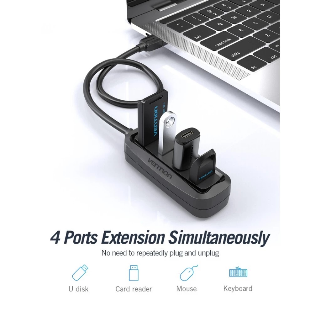 Vention - HUB 4 Port USB 2.0 0.15M Black VAS-J43B015