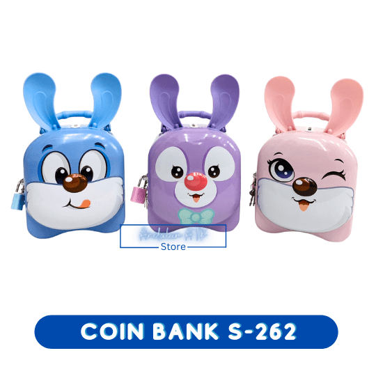 Coin Bank / Celengan Anak Kunci Gembok Karakter Bunny 2 S-262 Xiaolingjing