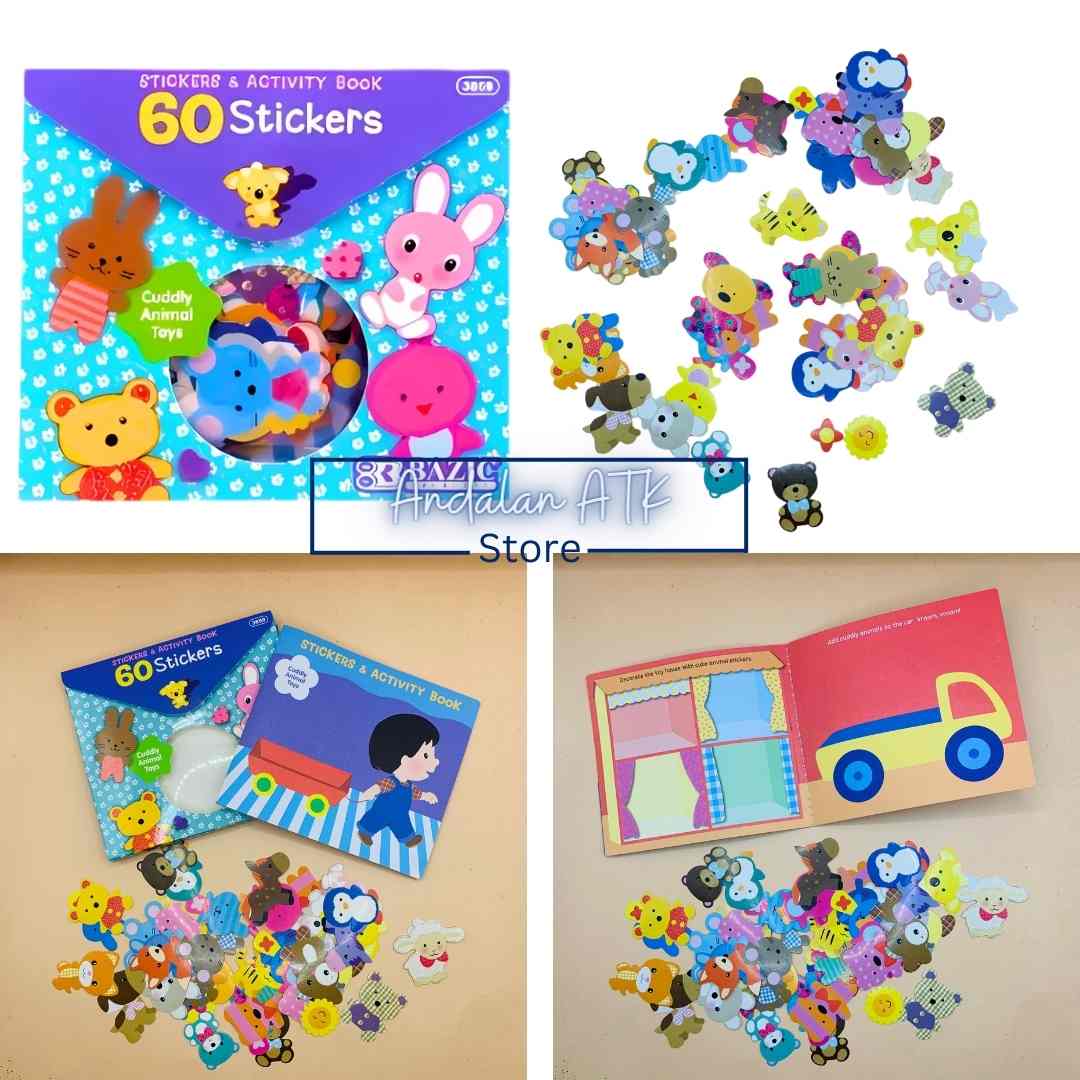 Bazic Stickers Shape & Colors, Letters & Numbers, Farm Animal, Cuddly Animal Toys [60 PCS] / Tempelan Stiker
