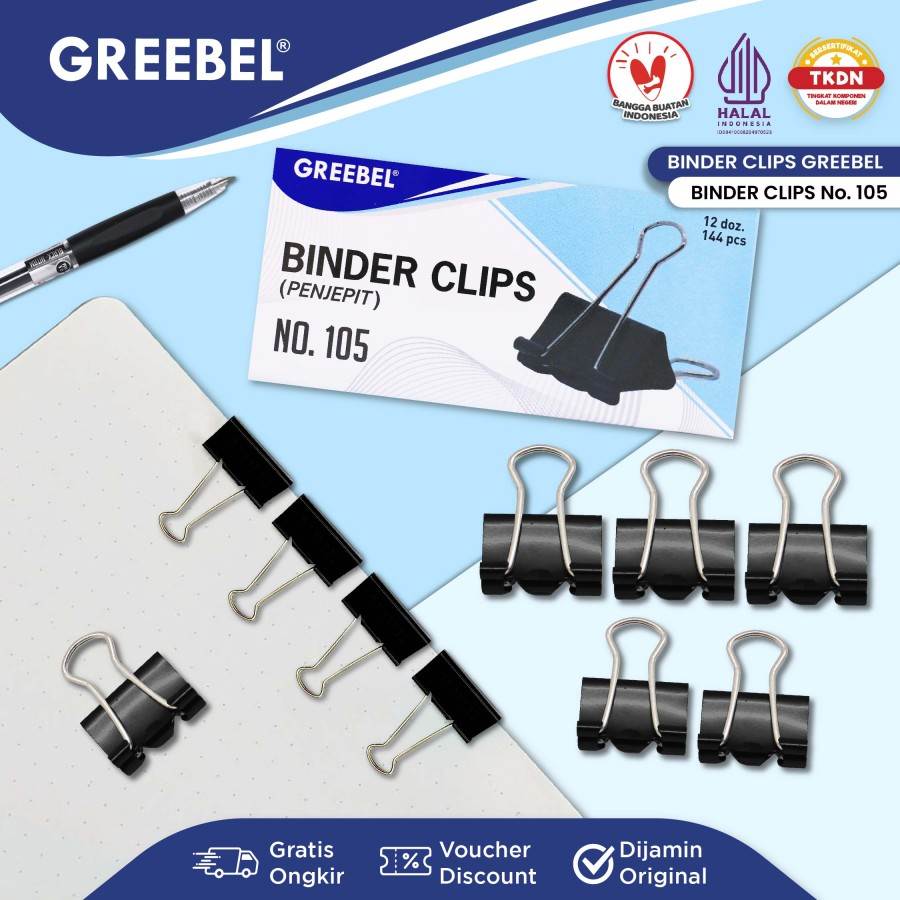 Binder Clip Greebel / Klip Kertas / Jepitan Kertas No: 105, 107, 111, 155, 200, 260