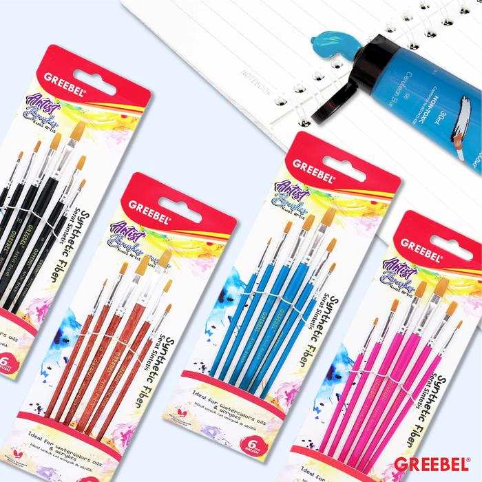 Kuas Lukis Brush Greebel BRSH-AB-6F / Kuas SET Flat Datar Isi 6