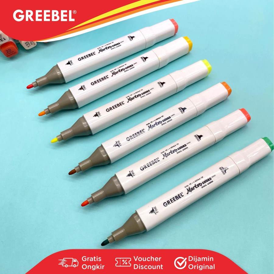 Spidol + Highlighter / Greebel Water Marker Dual Head - GMWD 48C 48 Warna / Spidol Sketsa