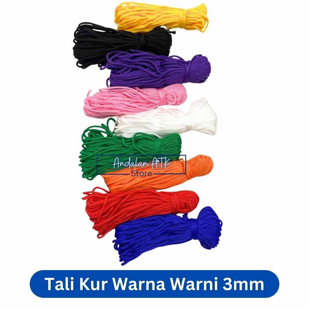Tali Kur 3mm Warna Warni Panjang 17 Meter / Tali Cord Filamen Pramuka / Tali Koor