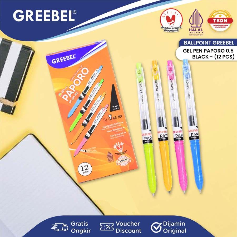 Pulpen Greebel / Greebel GP-507 PaPoro 0.5MM Body Hitam - Warna / Ballpoint