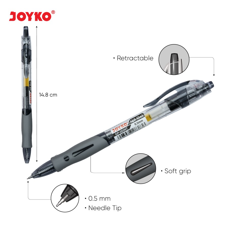 Pulpen / Ballpen Gell Joyko GP-265NT Needle Tip Ukuran 0.5mm Warna Black , Red, Blue