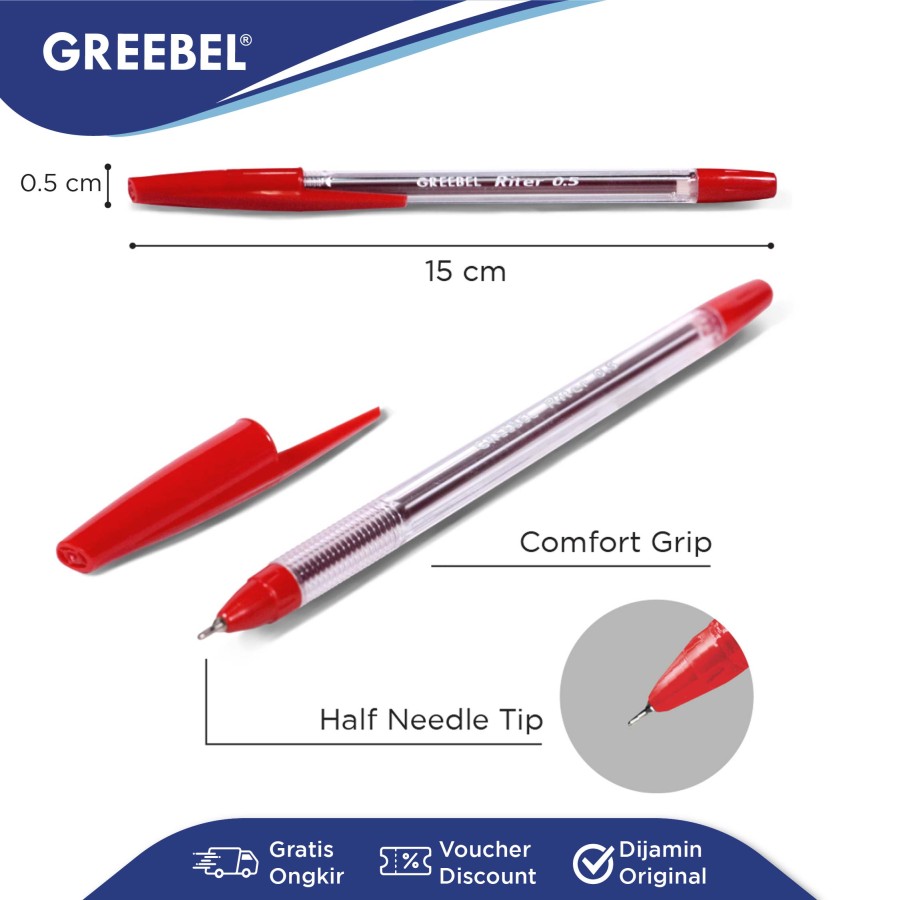 Pulpen Greebel / Greebel ballpen Riter Hitam, Merah, Biru 0.5MM / Ballpoint