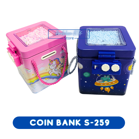 Coin Bank / Celengan Anak Kunci Gembok Foam Butir Bentuk Kotak S-259 Xiaolingjing