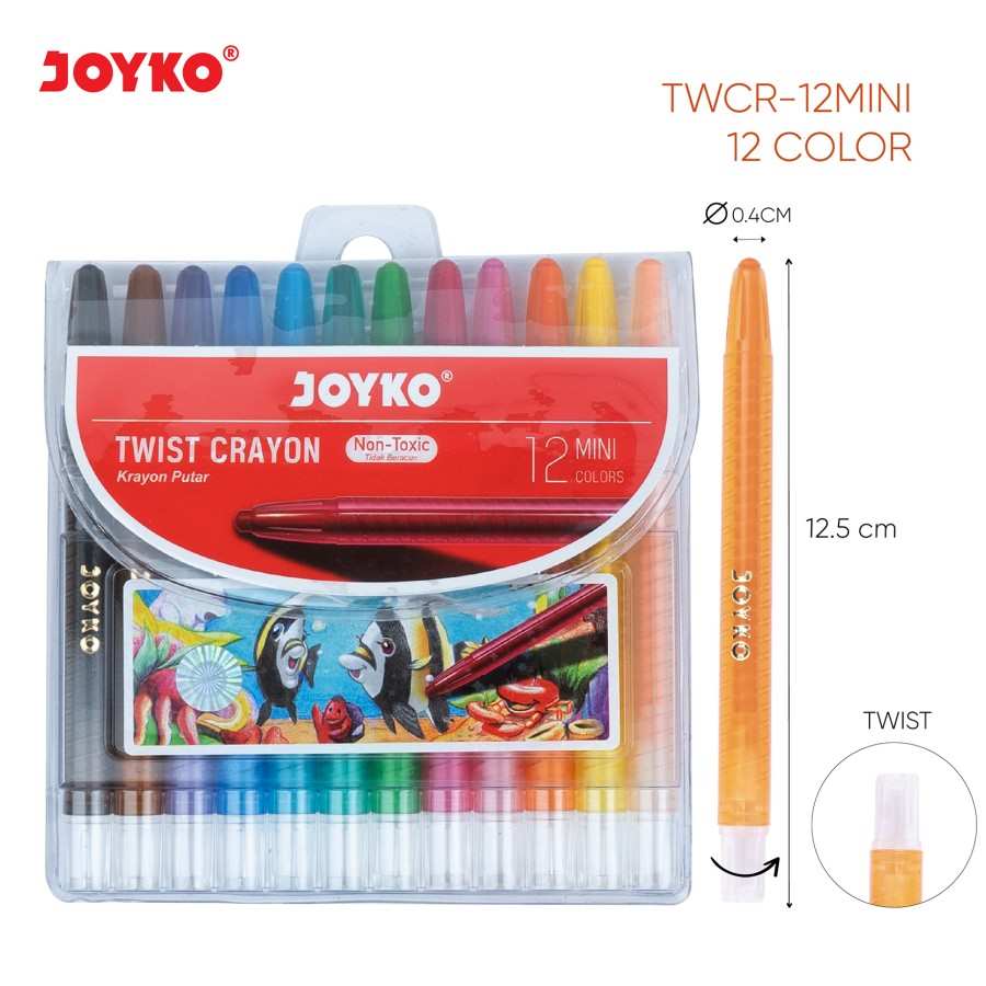 Krayon Putar Joyko 12 Warna Mini dan Panjang / Twist Oil Pastel Crayon / Crayon Joyko