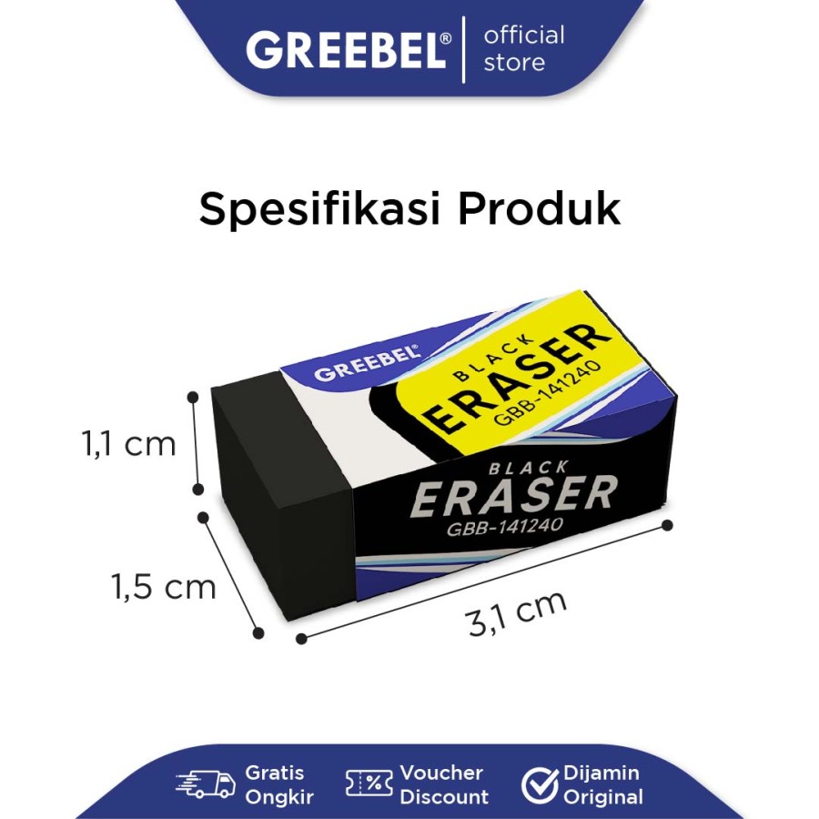 Penghapus Greebel Hitam / Greebel Eraser GBB 141240 Kecil - Sedang - Besar / Hapusan Pensil