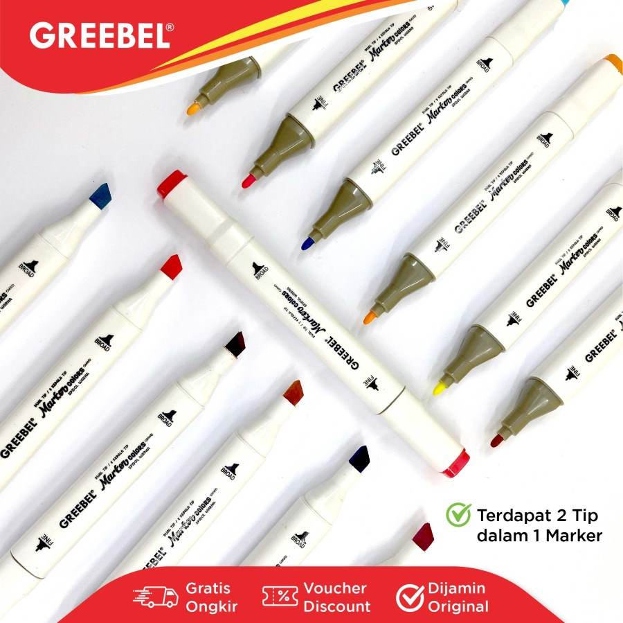Spidol + Highlighter / Greebel Water Marker Dual Head - GMWD 48C 48 Warna / Spidol Sketsa