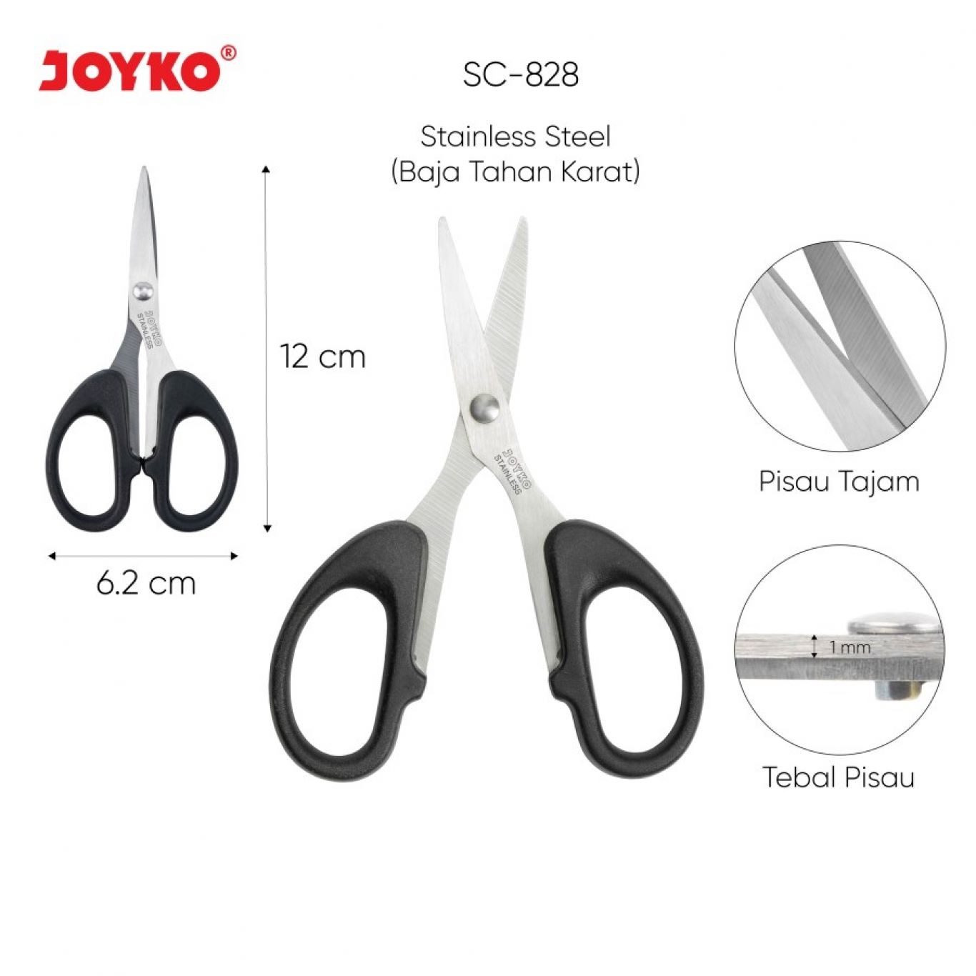 Gunting Pemotong Joyko Scissor Stainless Handle Plastik / SC-828 / SC-838 / SC-848