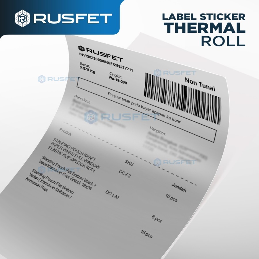 Kertas Sticker Rusfet Stiker Thermal Label Barcode Resi 100x150mm Isi 300Pcs