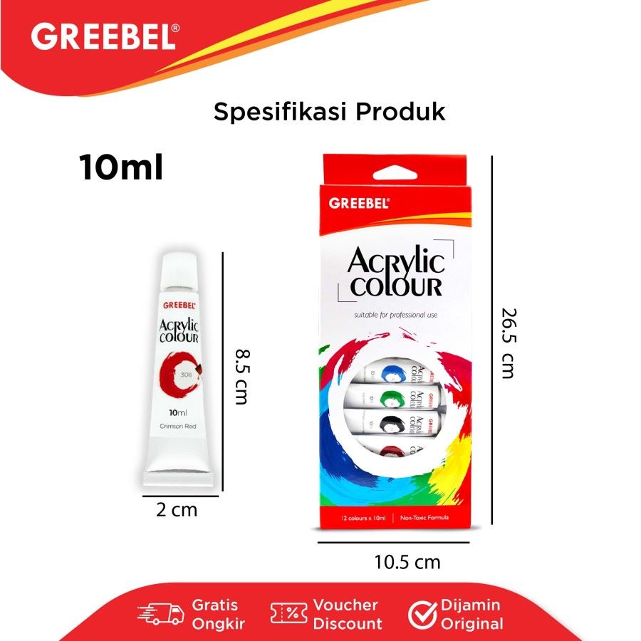 Cat Akrilik Greebel Acrylic Paint 10ML Isi 12 Warna / Cat Lukis