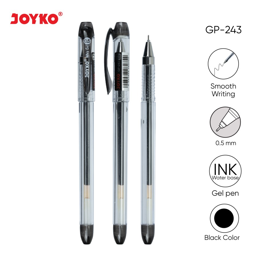 Pulpen / Ballpen Gel Joyko GP-243 Ukuran 0.5mm Warna Hitam