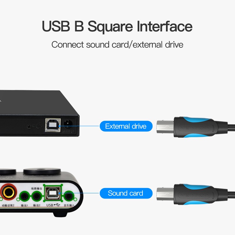 Vention - Kabel Printer USB 2.0 A Male - B Male 1.5M - 3M - 5M - 10M Black VAS-A16