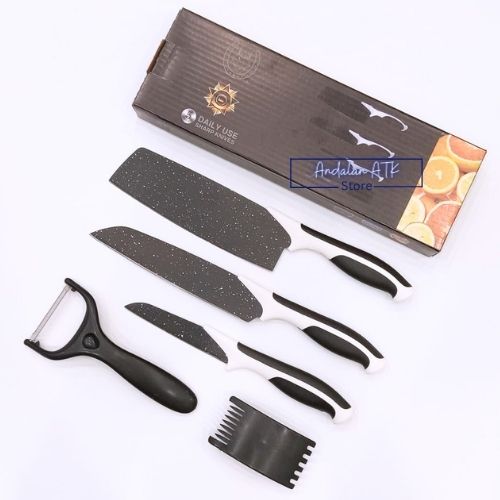 Set Pisau Dapur Serbaguna Isi 5 Pcs Peeler Hitam Knife Set 5 In 1