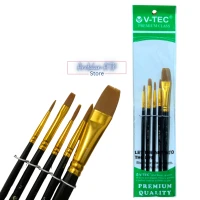 Kuas Lukis V-Tec Set Brush VT600/5 Flat dan Round