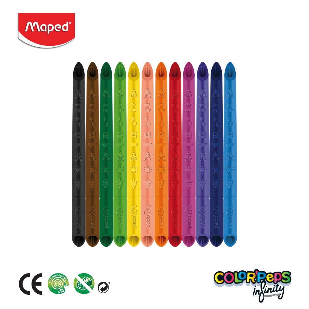 Maped Color Peps Infinity X12 CP861600 Isi 12 Warna/ Pensil Warna Tanpa Kayu / Clean Crayon