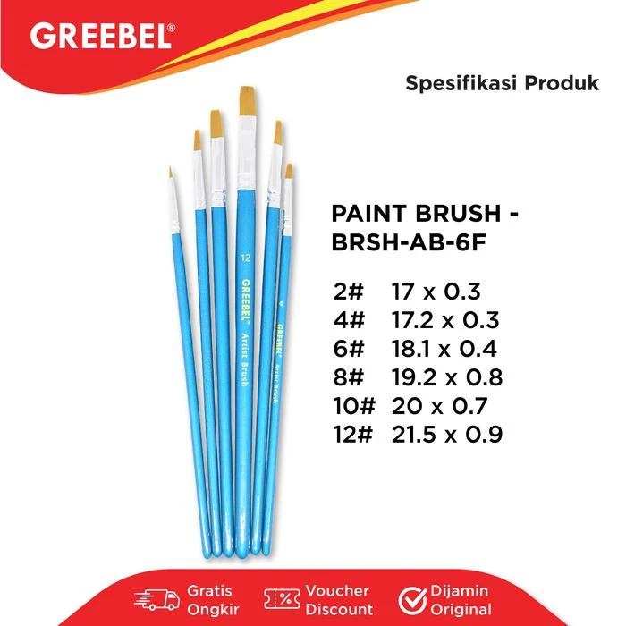Kuas Lukis Brush Greebel BRSH-AB-6F / Kuas SET Flat Datar Isi 6