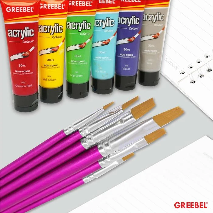 Kuas Lukis Brush Greebel BRSH-AB-6F / Kuas SET Flat Datar Isi 6