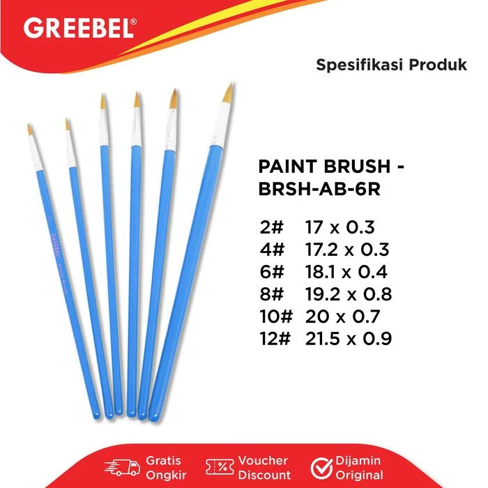 Kuas Lukis Brush Greebel BRSH-AB-6R / Kuas SET Round Bulat Isi 6