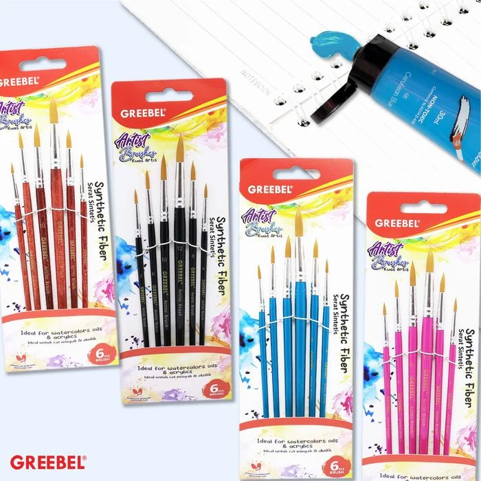 Kuas Lukis Brush Greebel BRSH-AB-6R / Kuas SET Round Bulat Isi 6
