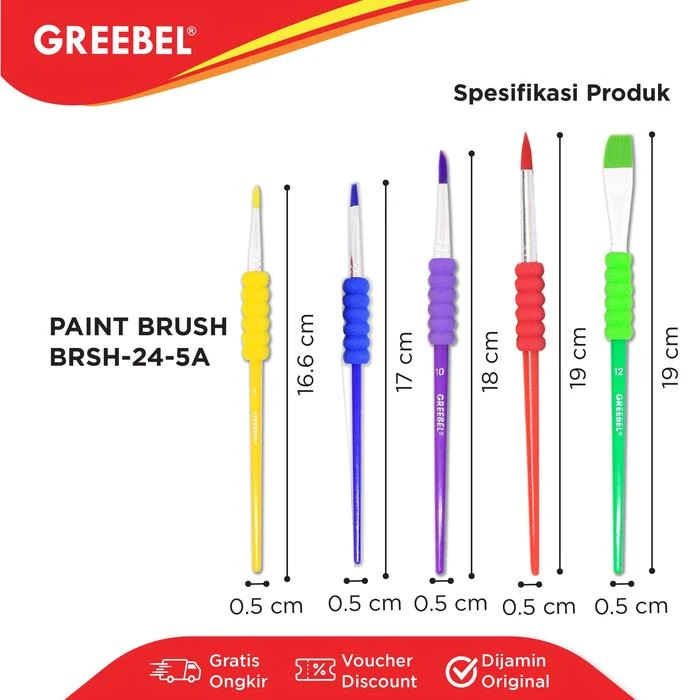 Kuas Lukis Brush Greebel BRSH-24-5A / Kuas SET Round & Flat Isi 5