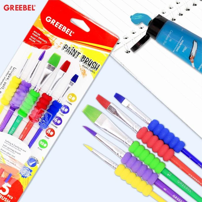 Kuas Lukis Brush Greebel BRSH-24-5A / Kuas SET Round & Flat Isi 5