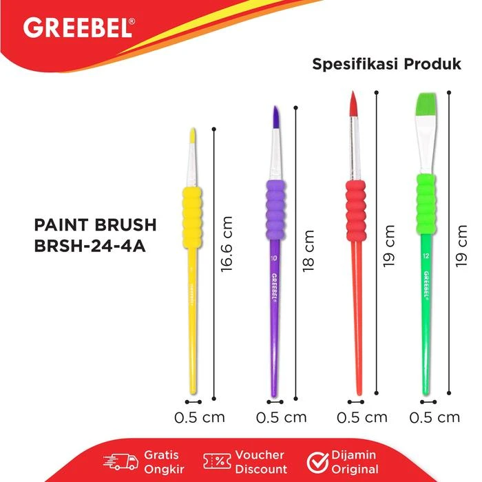 Kuas Lukis Brush Greebel BRSH-24-4A / Kuas SET Round & Flat Isi 4