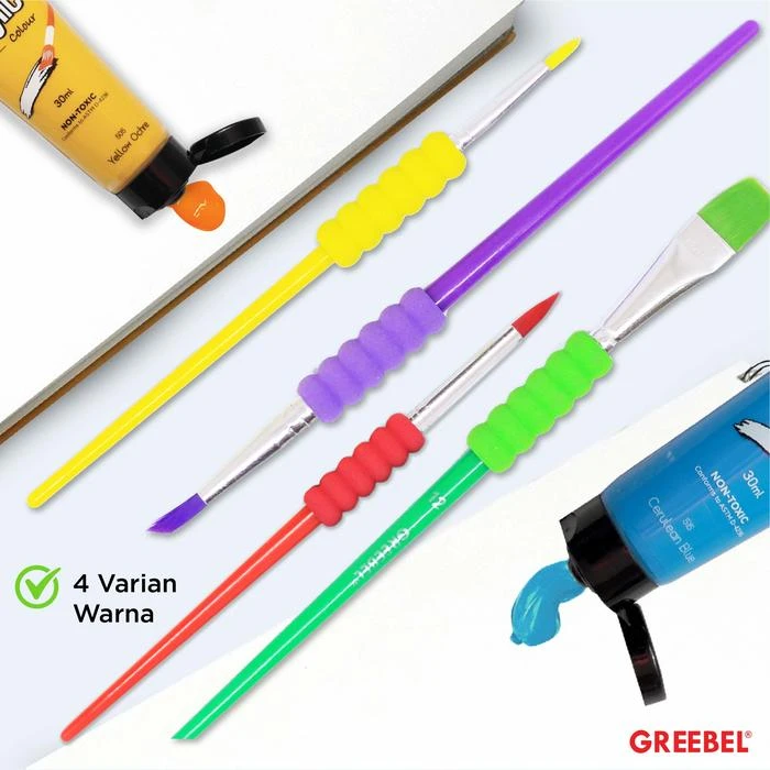 Kuas Lukis Brush Greebel BRSH-24-4A / Kuas SET Round & Flat Isi 4