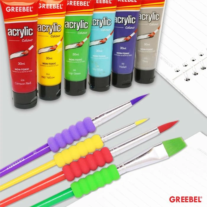 Kuas Lukis Brush Greebel BRSH-24-4A / Kuas SET Round & Flat Isi 4