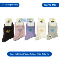 Kaus Kaki Motif Logo Adidas Nike Colorful /  3/4 Setengah Betis / Kaos Kaki