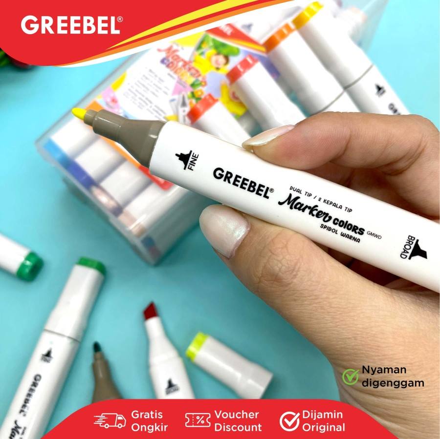Spidol + Highlighter / Greebel Water Marker Dual Head - GMWD 48C 48 Warna / Spidol Sketsa