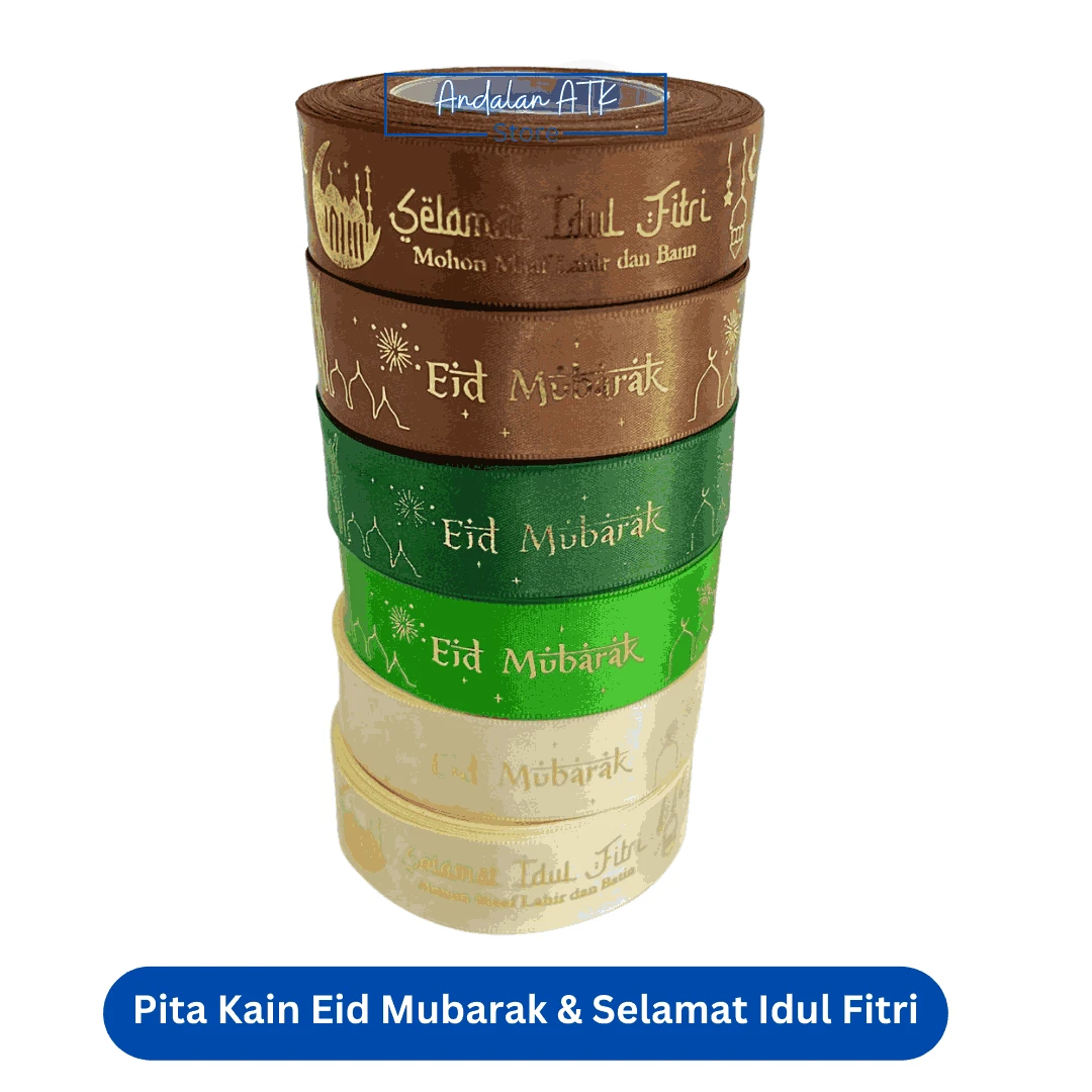 Pita Satin Eid Mubarak Selamat Idul Fitri / Pita Gulungan / Pita Lebaran / Pita Kain Satin Roll