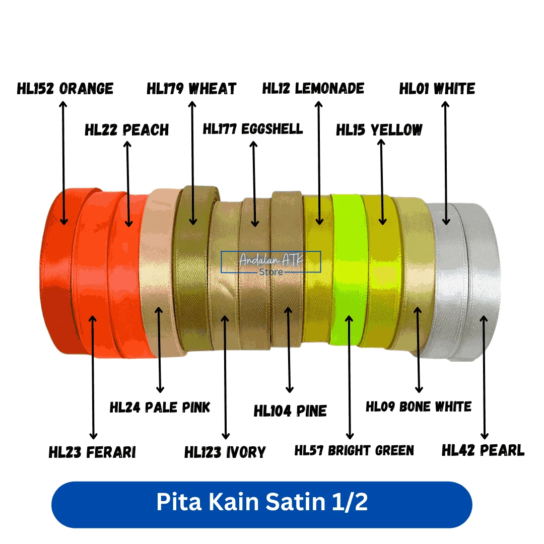 Pita Satin Ukuran 1/2 / Pita Gulungan / Pita Kain Satin Roll Setengah