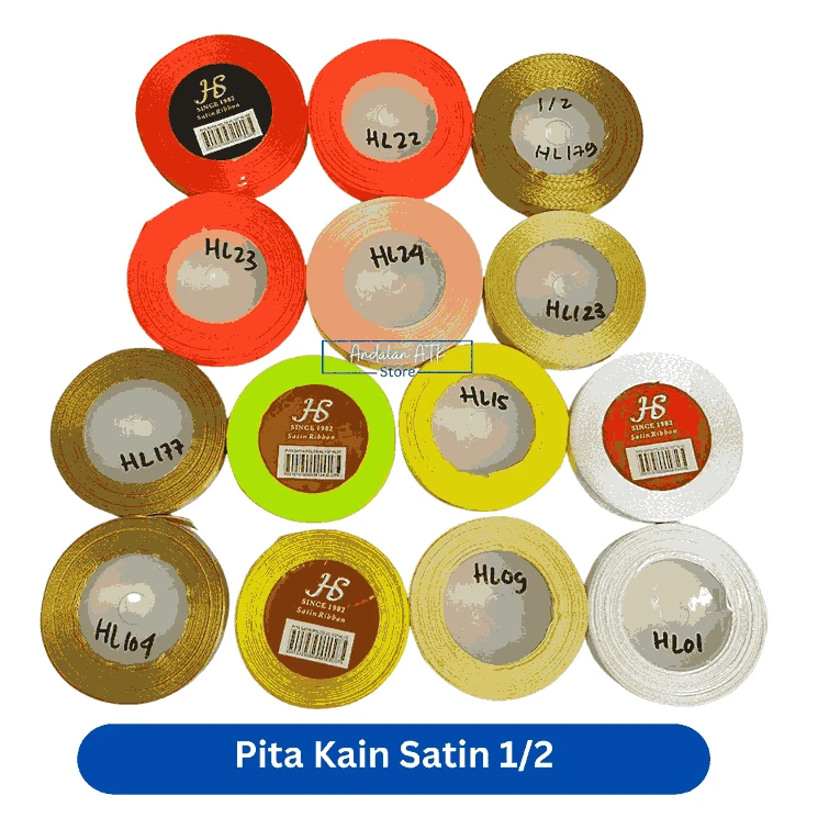 Pita Satin Ukuran 1/2 / Pita Gulungan / Pita Kain Satin Roll Setengah