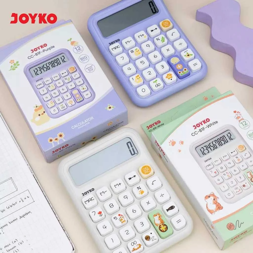 Kalkulator Joyko / Calculator CC-81F White & Purple Joyko / 12 Digit Dual Power