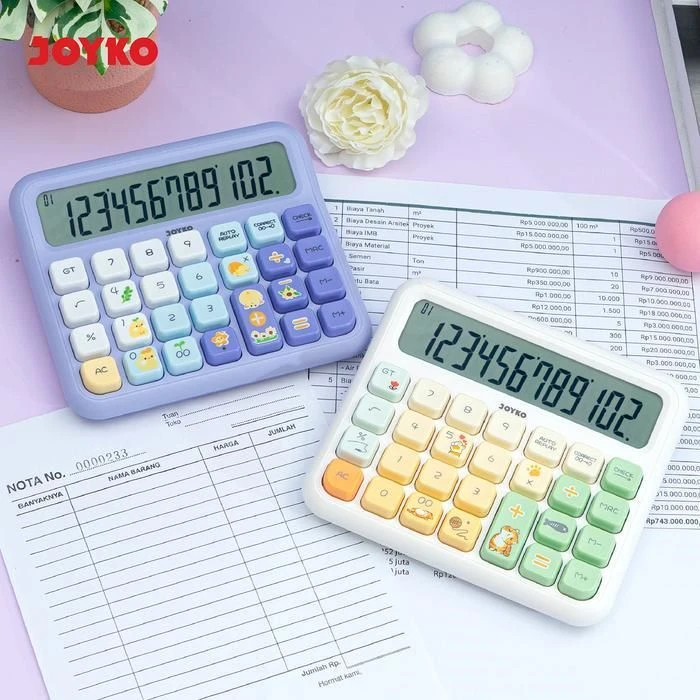 Kalkulator Joyko / Calculator Tipe CC-63F White & Purple Joyko / 12 Digit Dual Power