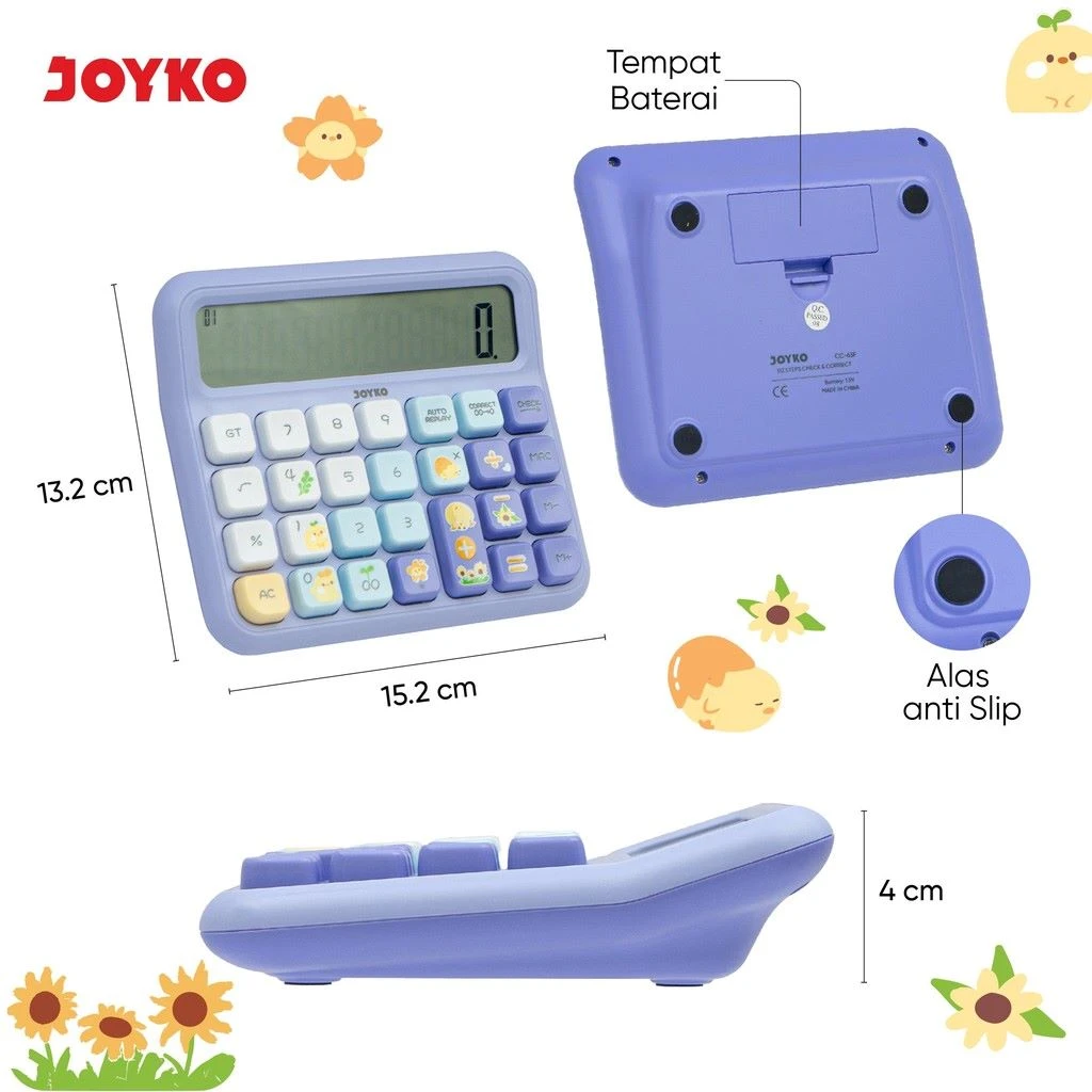 Kalkulator Joyko / Calculator Tipe CC-63F White & Purple Joyko / 12 Digit Dual Power