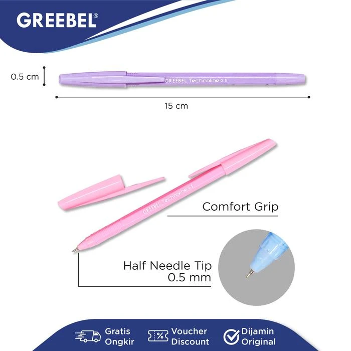 Pulpen Greebel Ballpen Technoline Pastel Ukuran 0.5mm Warna Hitam Body Warna