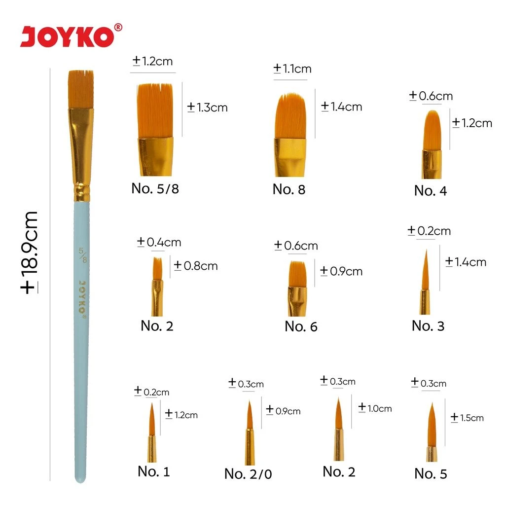 Kuas Lukis Set Brush BR-17 Joyko Isi 10 Pcs Round & Flat