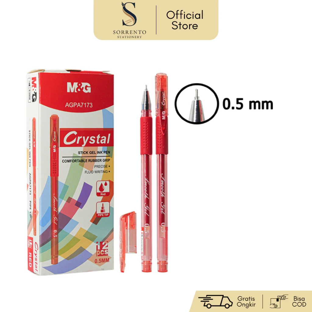 Gel Pen M&G Crystal Stick 0.5mm Black Blue Red Pipe Tip AGPA7173